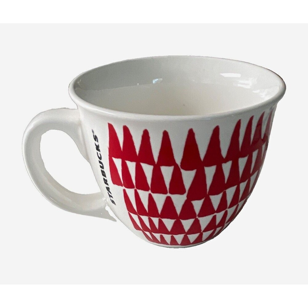 Starbucks 14 fl oz Red & White Geometric Ceramic Porcelain Coffee Mug Hot/Cold